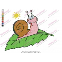 Happy Snail on Leaf Embroidery Design